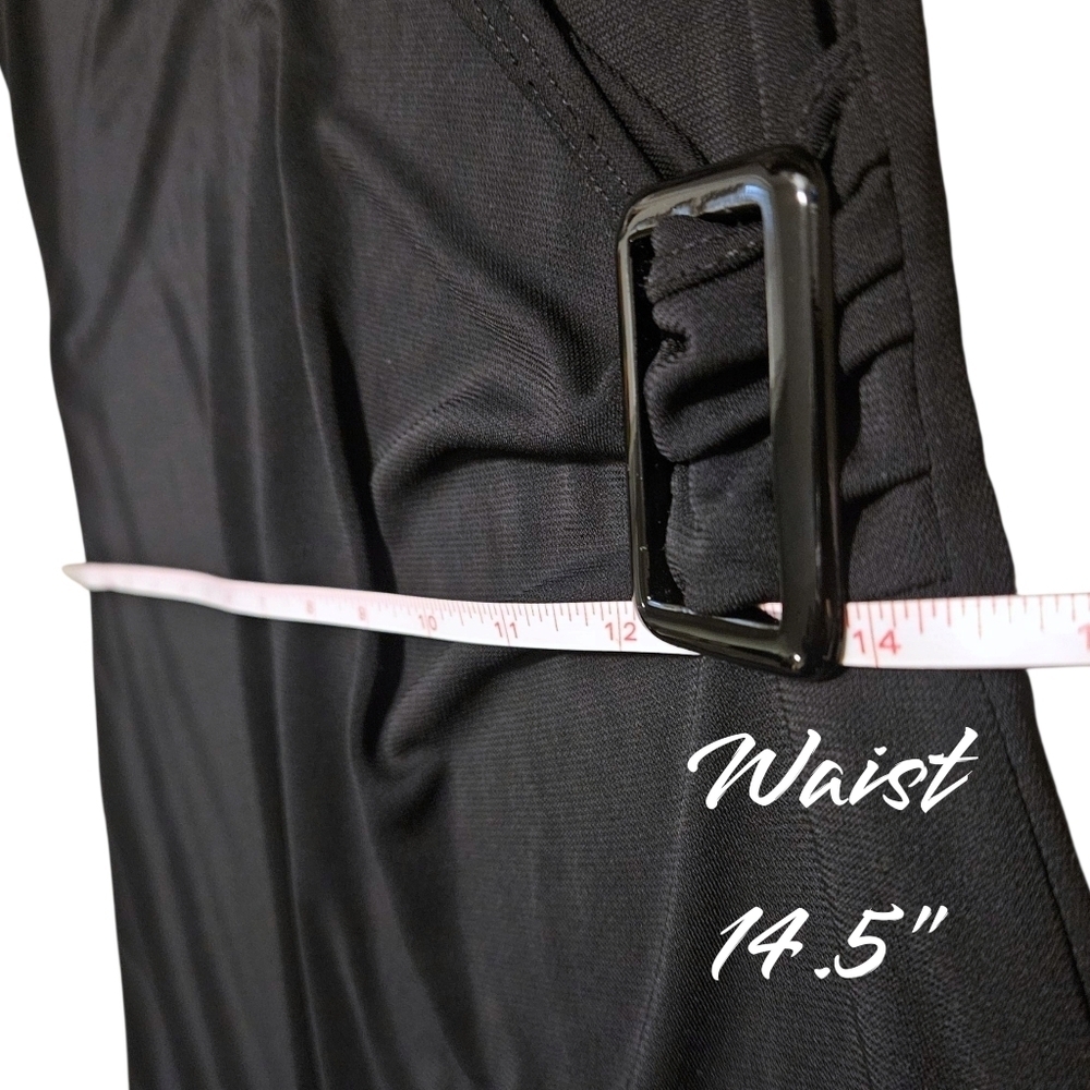 VTG Black Wrap Dress Grace Dresses Sz S Korea Made Buckle Detail V-Neck Career - Picture 8 of 10